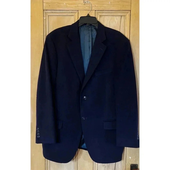 Lands' End Mens Vintage Y2K 100% Cashmere Luxury Blazer Jacket 43R Blue FA EXC - Picture 2 of 12